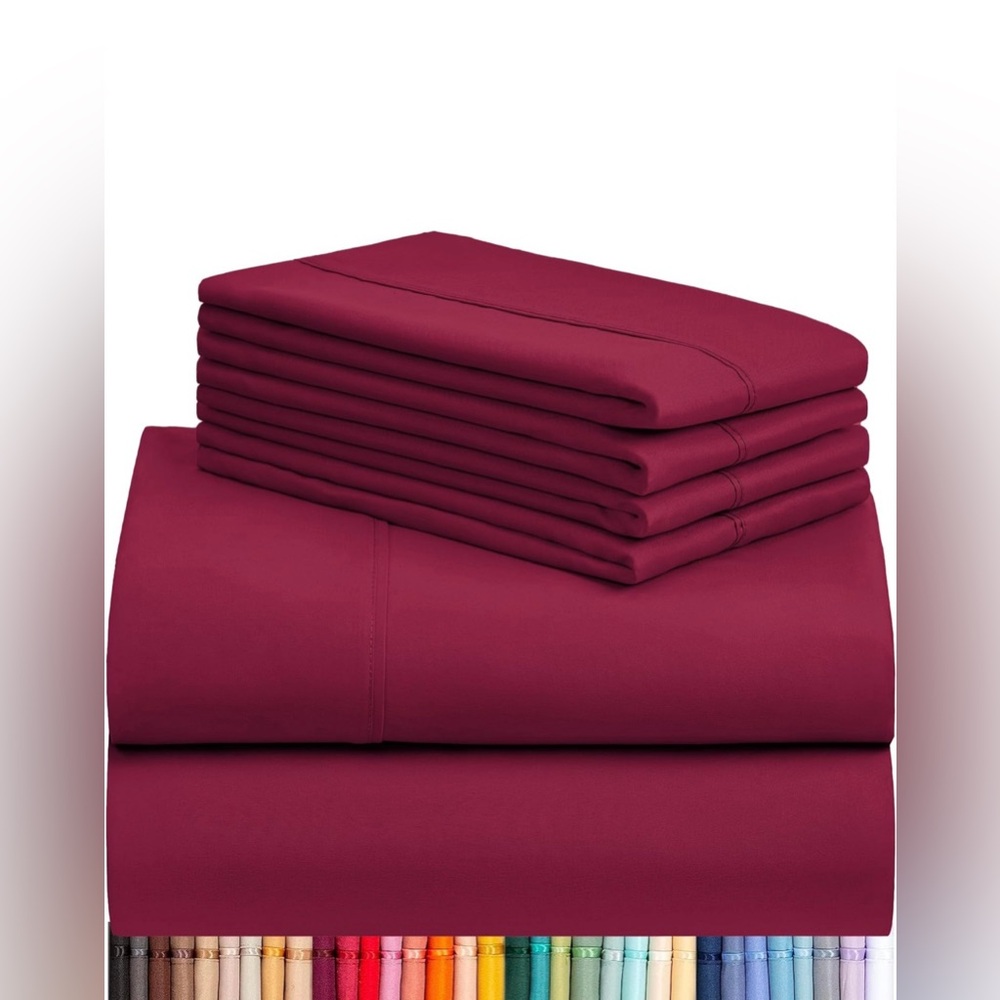 LuxClub Full 6 Piece Maroon Sheet Set